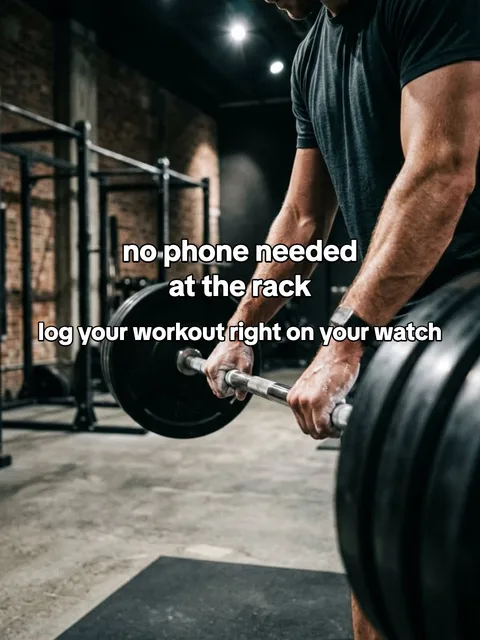 Slide 4 of 5: no phone needed at the rack log your workout right on your watch