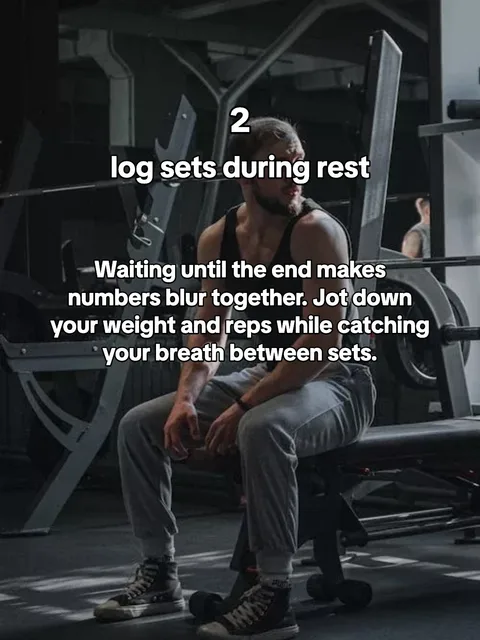 Slide 3 of 4: 2 log sets during rest Waiting until the end makes numbers blur together. Jot down your weight and reps while catching your breath between sets.